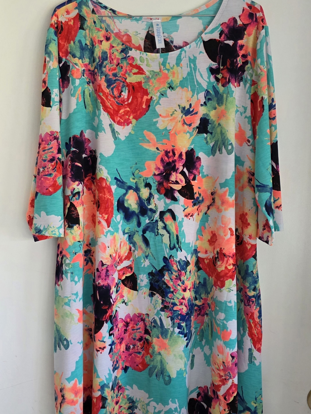 Paisley Grace Aqua Floral Dress - Bright Watercolor Blooms XXL